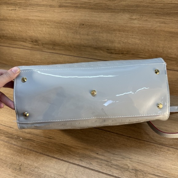 ARCADIA ITALIAN LIGHT‎ GRAY PATENT LEATHER TOTE BAG EMBOSSED SNAKESKIN CROSSBODY - Picture 6 of 12